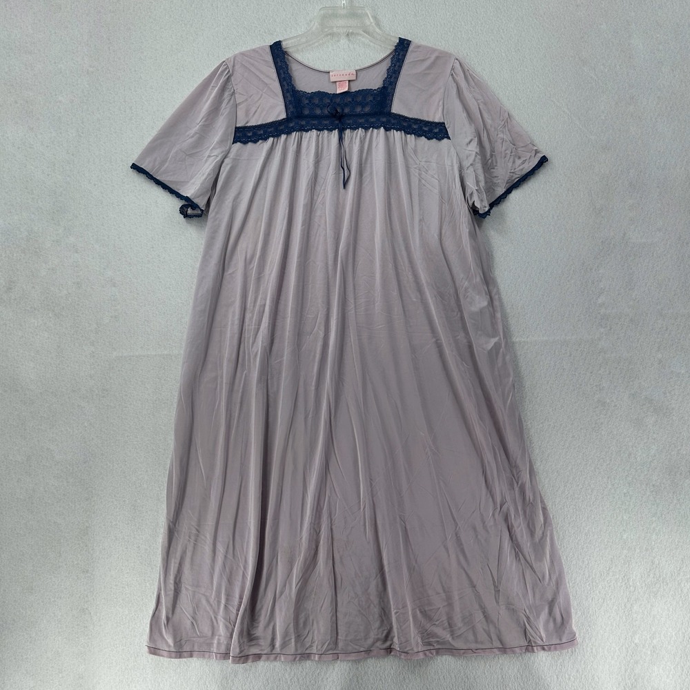 Serenada nightgown 2X 22/24W Lavender‎ floral lace Nylon full length cottage